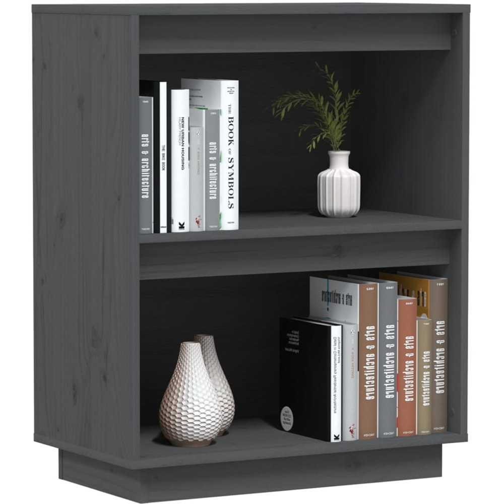 vidaXL 2 Open Shelf Grey Solid Pine Wood Console Cabinet Image 3