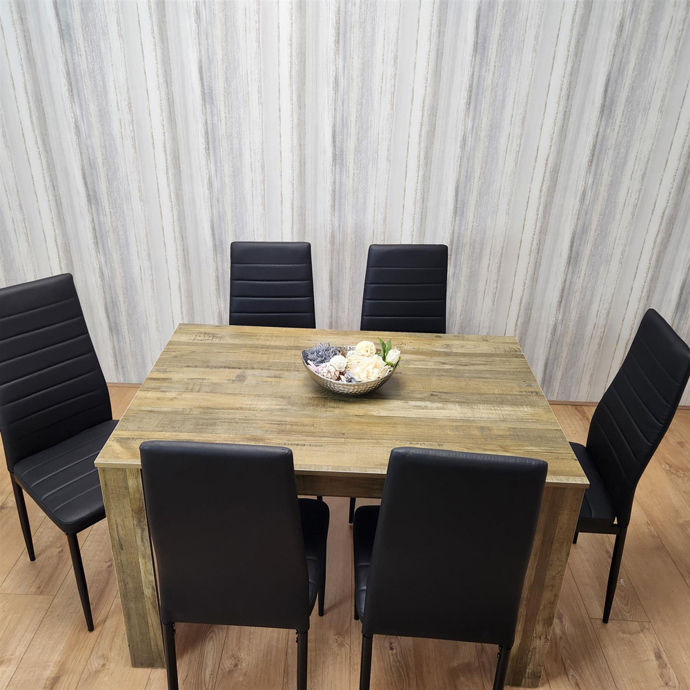 Portland 6 Seater Dining Set Rustic Effect and Black Metal Image 2