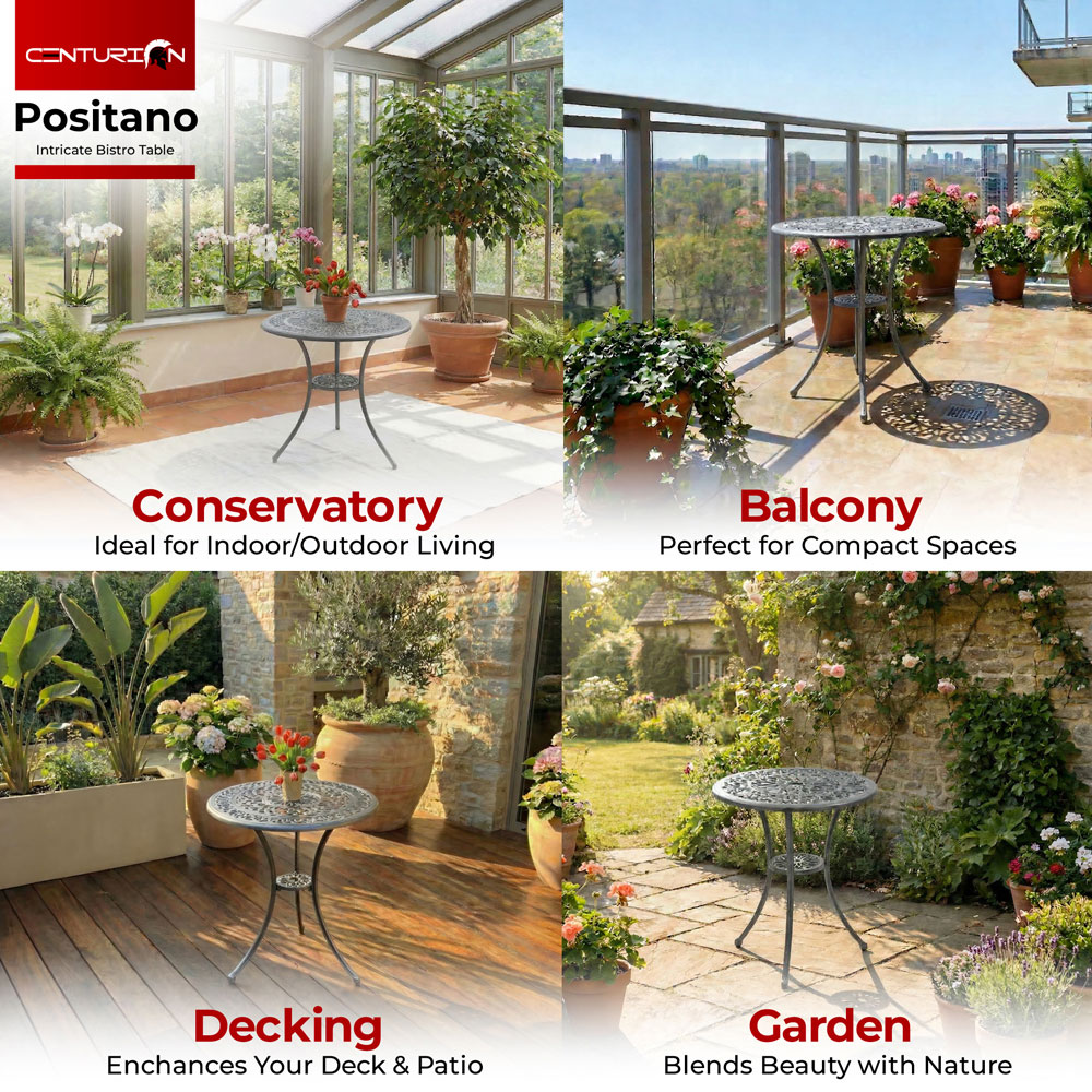 Centurion Positano 2 Seater Grey Round Garden Bistro Table with Parasol Hole Image 5