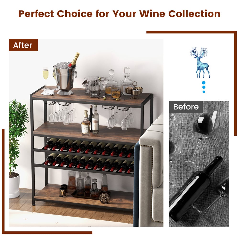 Costway 3 Shelf 22 Bottle Wine Rack with Glass Holders Image 6