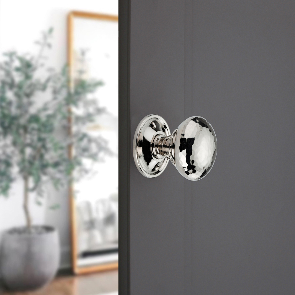 Spira Brass Polished Nickel Hammered Mushroom Rim and Mortice Door Knob 2 Pack Image 2