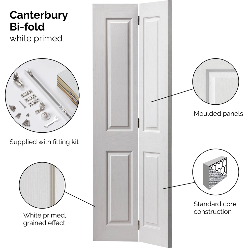 JB Kind Canterbury Moulded Panel White Grained Bi-Fold Internal Door 1981 x 762mm Image 5