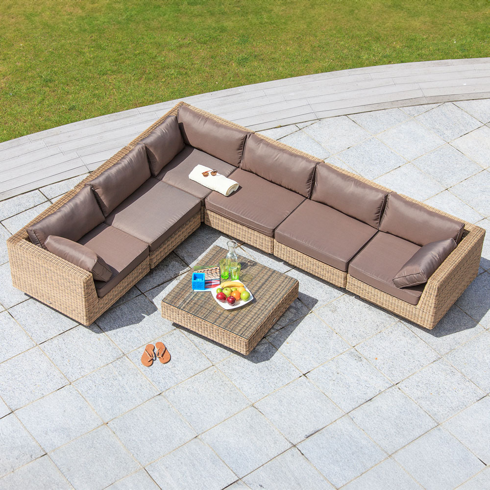 Cozy Bay Chicago 6 Seater Brown Cushion Deluxe Modular Rattan Lounge Set Image 4