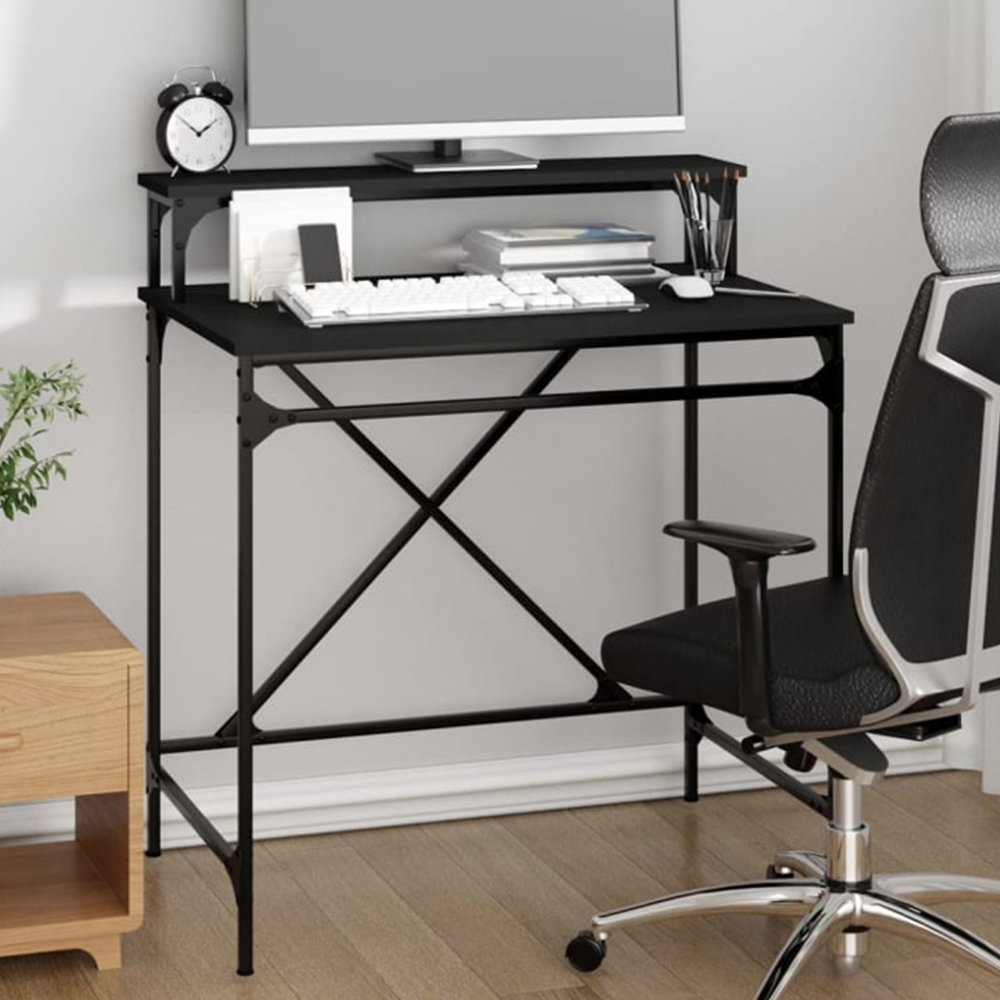 vidaXL Single Shelf Industrial Style Computer Desk Black Image 1