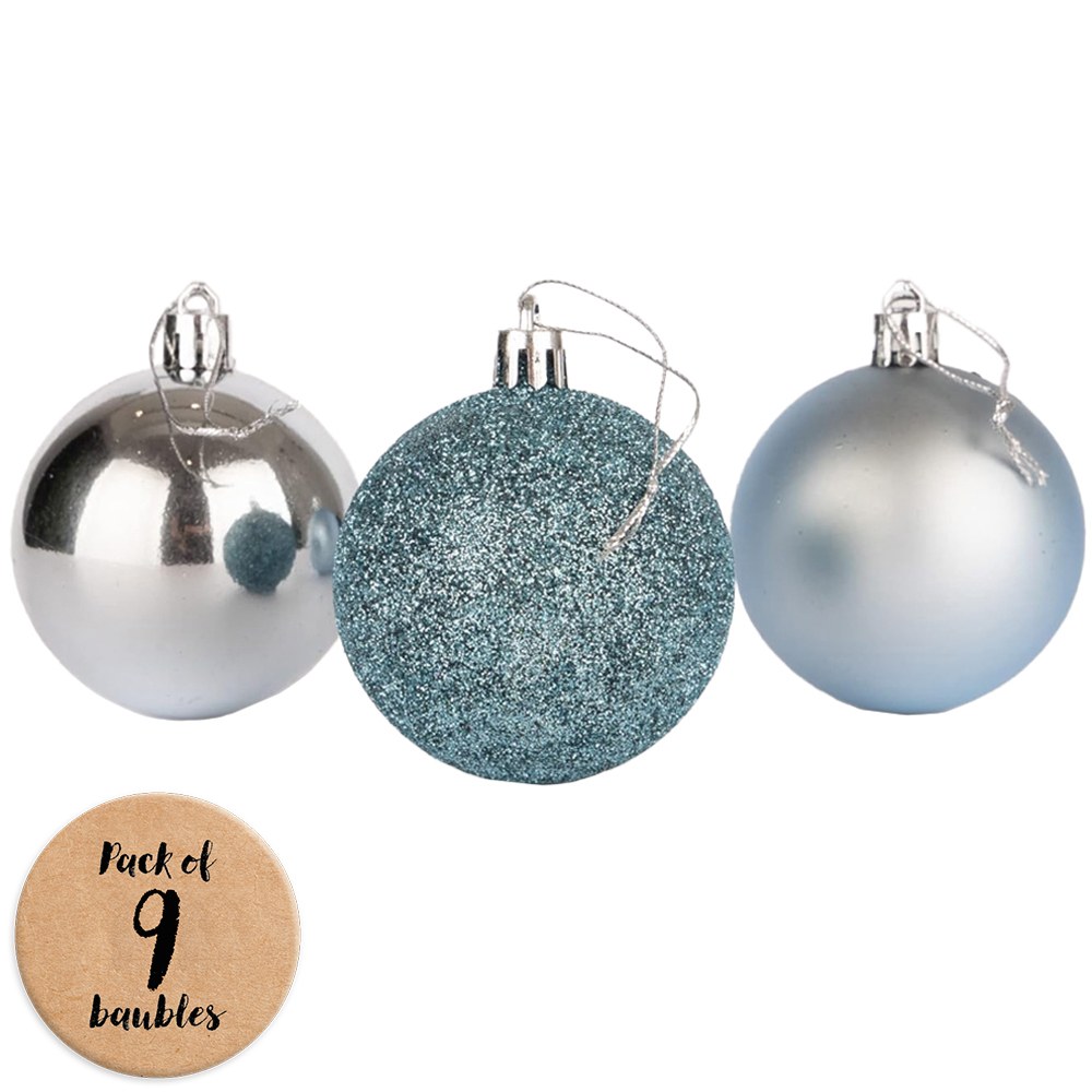Shatchi 5cm Light Blue Shatterproof Christmas Baubles 9 Pack Image 1