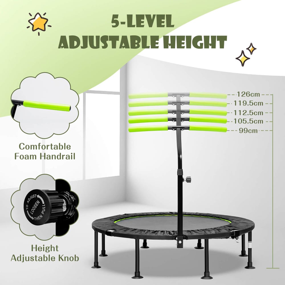 Costway Kids Green 43 inch Mini Trampoline with Handrail Image 3