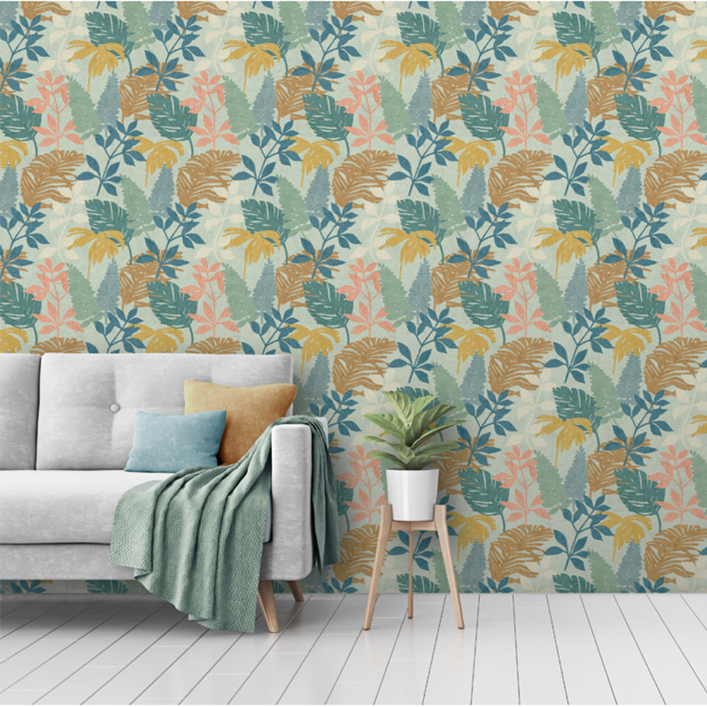 Arthouse Fun Leaf Blue Multicolour Wallpaper Image 4