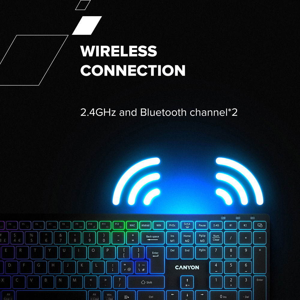 Canyon HKB-W11 White Rechargeable RGB Backlight Dual Mode Wireless Keyboard Image 4