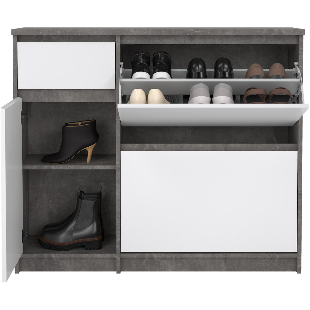 Florence Single Door 3 Drawer Concrete and White High Gloss Shoe Cabinet Image 3