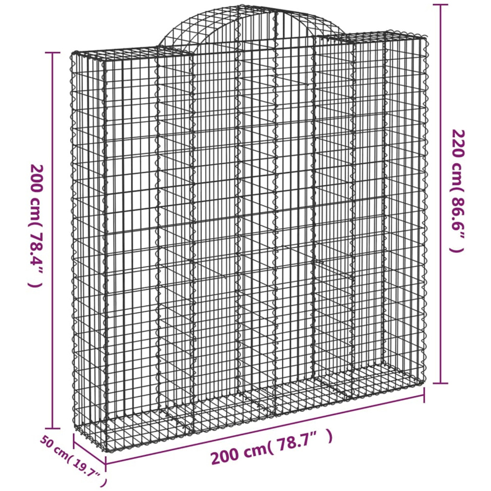 vidaXL Silver Galvanised Iron Arched Gabion Basket 200 x 50 x 200/220cm Image 4