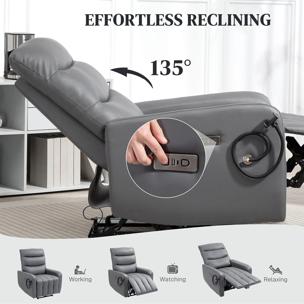 Portland Grey Electric Recliner Chair with Phone Holder and USB Charge Port Image 4
