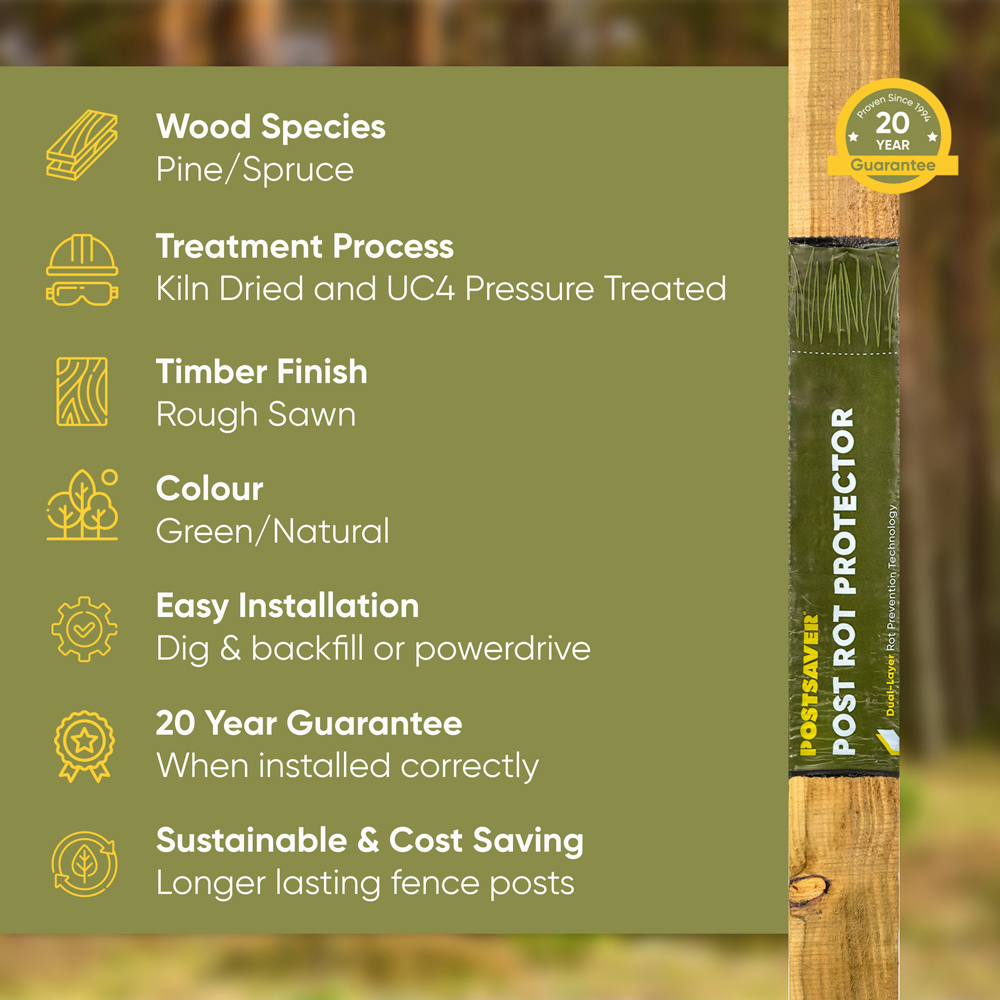 Postsaver Pro Post 4 x 4 inch UC4 Treated Wooden Fence Post 6ft Image 2