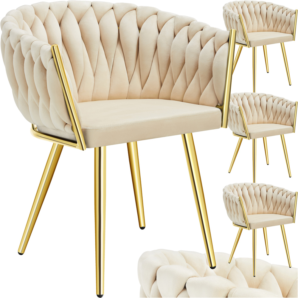 tectake Astano Set of 4 Sand and Gold Velvet Padded Knot Design Dining Chair Image 2