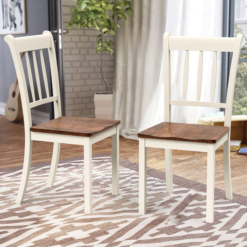 Costway Set of 2 White Slatted High Backrest Dining Chair Image 1