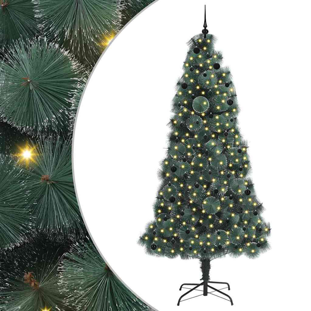 vidaXL Pre-Lit Black Baubles Green Artificial Christmas Tree 8ft Image 2