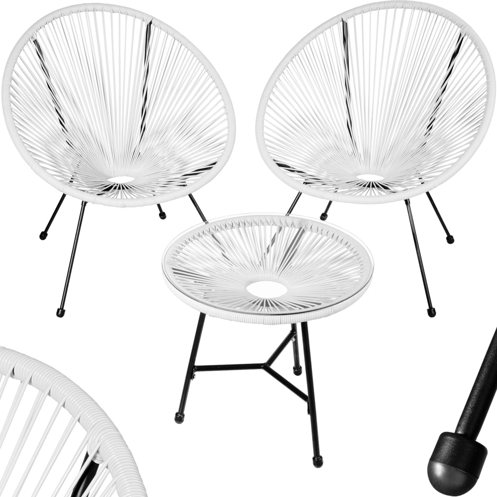 tectake Retro Acapulco 2 Seater White Table and Santana Chairs Set Image 2