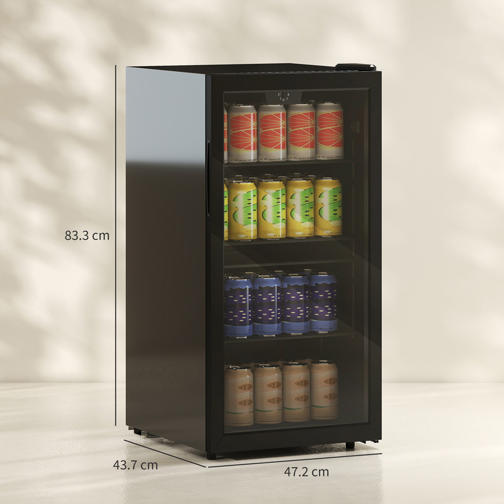 HOMCOM Black 115 Can Under-Counter Freestanding Wine Fridge with LED Glass Door 93L Image 9