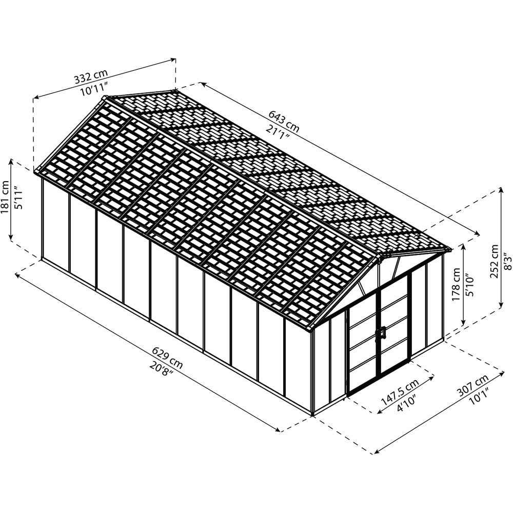 Palram Canopia Yukon 11 x 21.3ft Dark Grey Garden Shed with Wood Polymer Composite Floor Image 5