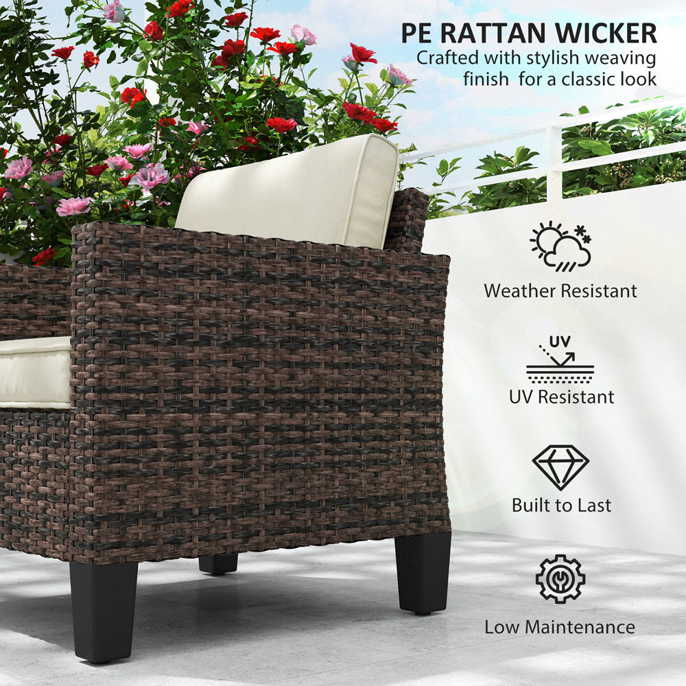 Outsunny Light Brown Rattan Garden Armchair with Cushions Image 7