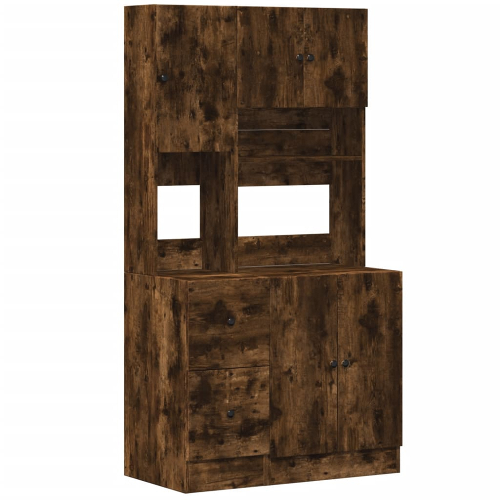 vidaXL 5 Door 2 Drawer 3 Shelf Smoked Oak Kitchen Cabinet Image 2