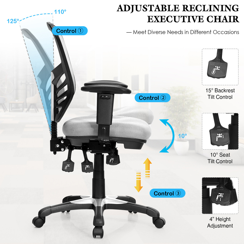 Costway Grey Ergonomic Reclining Mesh Office Chair Image 5