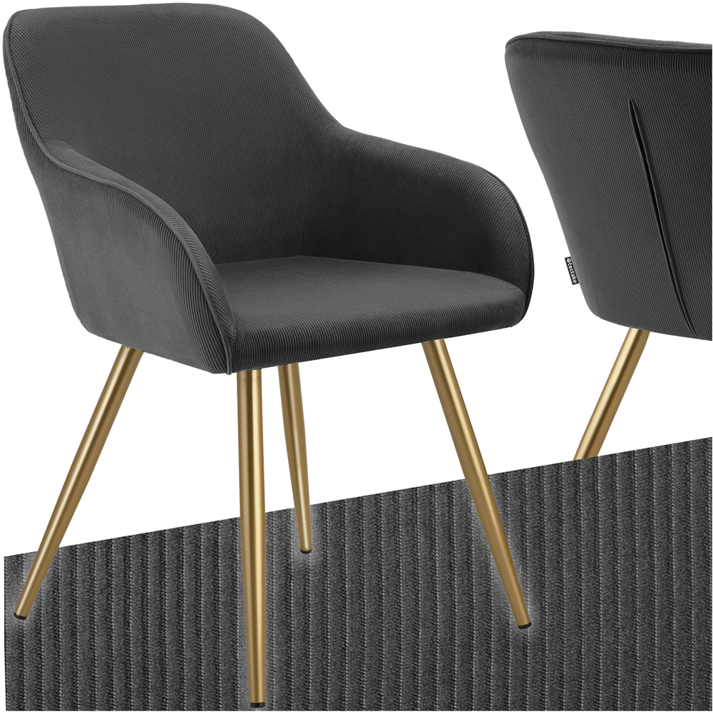tectake Marilyn Anthracite and Gold Corduroy Padded Dining Chair Image 2