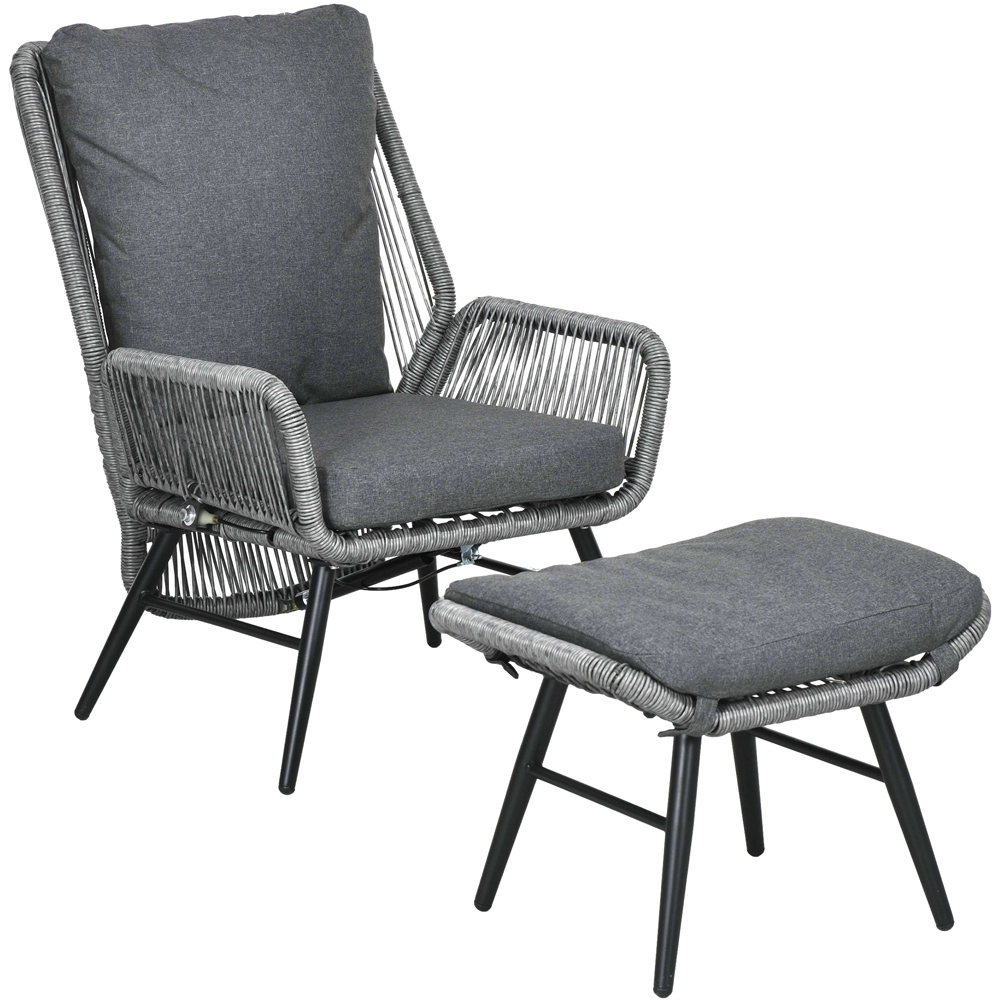 Outsunny Grey Garden Rattan Leisure Chair Set with Adjustable Backrest Image 2
