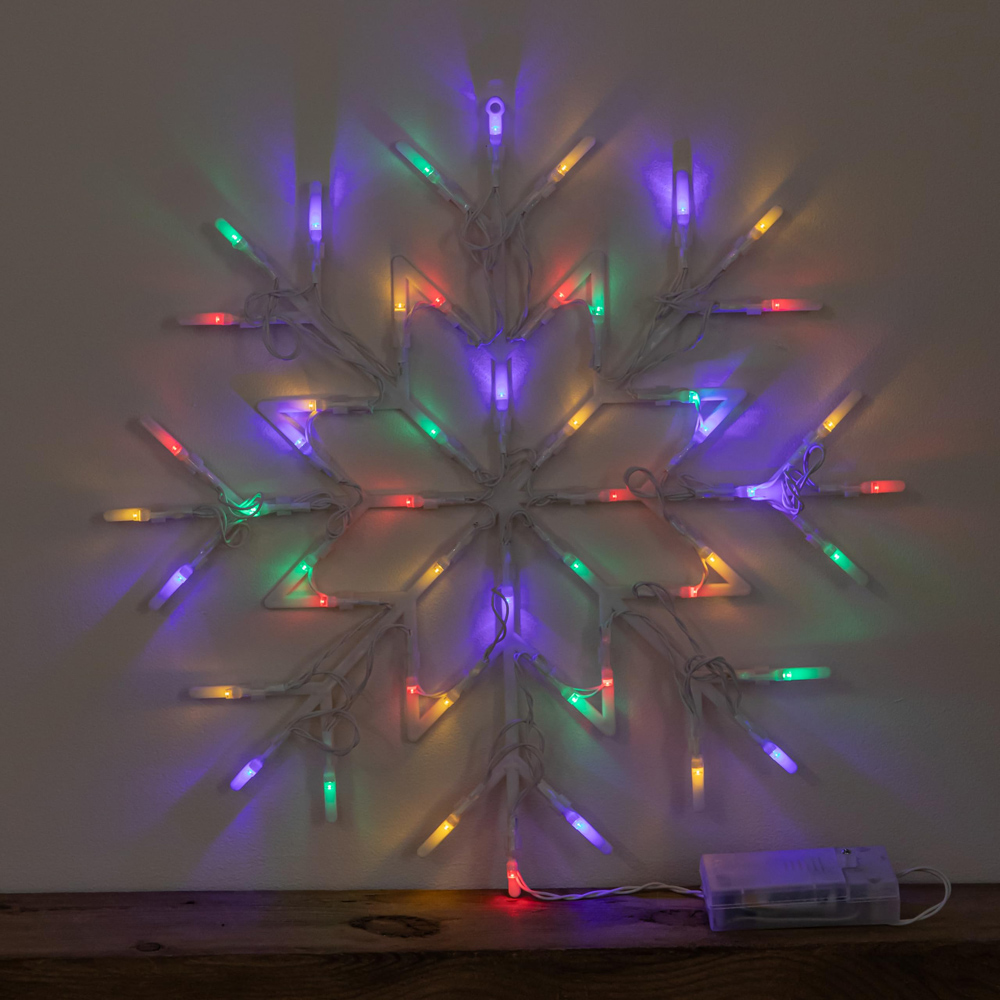 Samuel Alexander 50 Multicoloured LED Snowflake Battery Operated Christmas Decoration 34cm Image 1