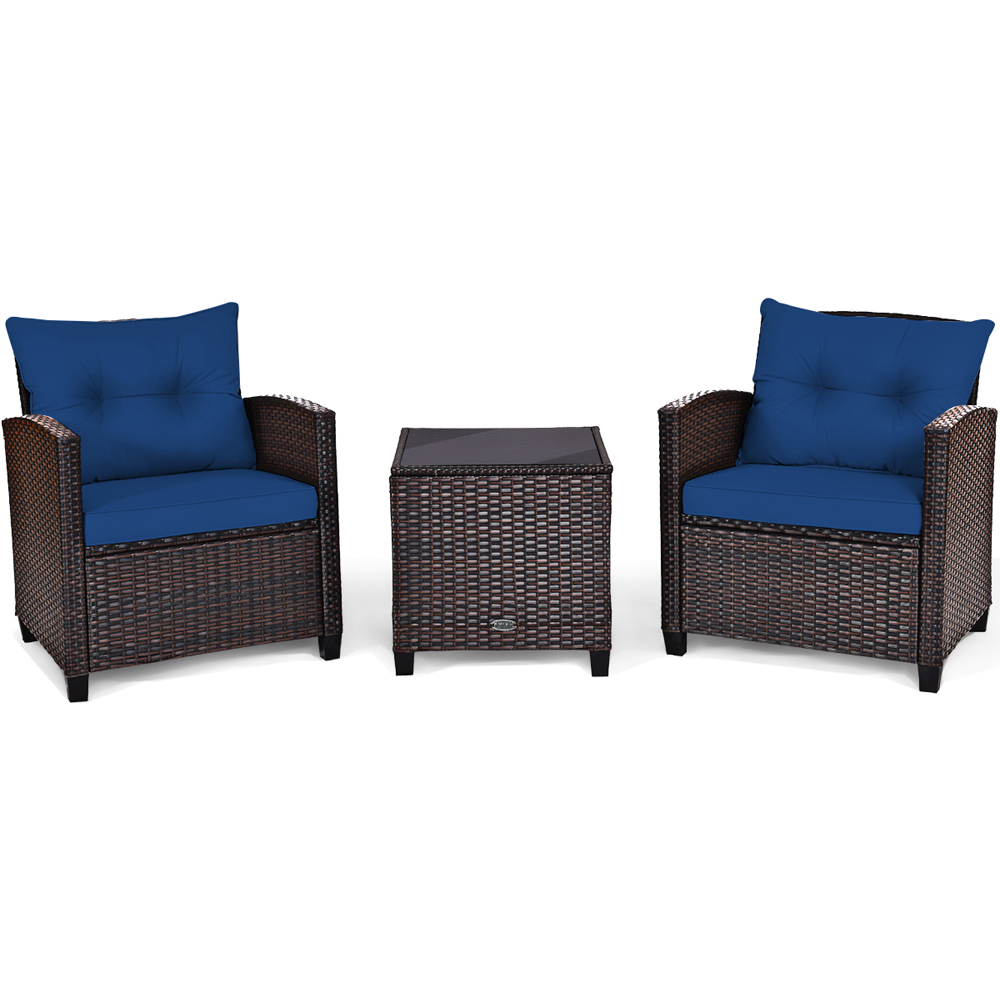 Costway 2 Seater Rattan Patio Bistro Set Navy Image 3