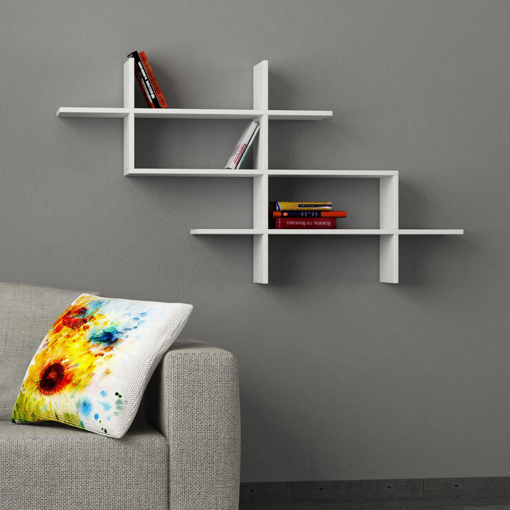 Decortie Halic 3 Shelf White Wall Mounted Bookcase Image 3