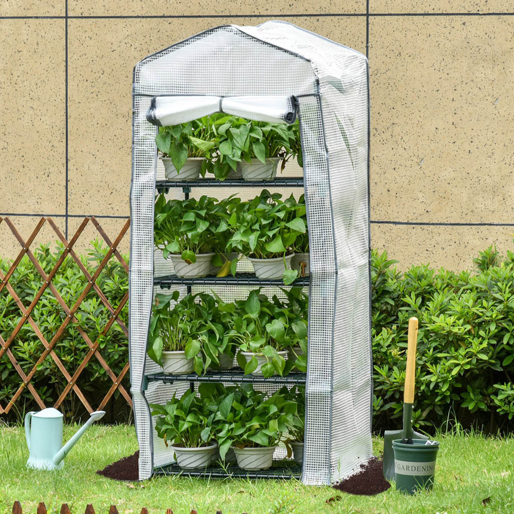 Outsunny 4 Tier White PE Cover 2.3 x 1.6ft Portable Mini Greenhouse Image 2