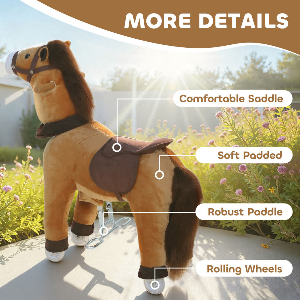 Tommy Toys AIYAPLAY Kids Brown Plush Ride On Rocking Horse with Wheels Image 6