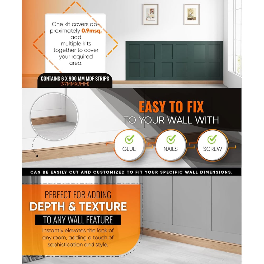 Home Treats 6 Slat Wooden 3D Wall Panelling Kit 90cm Image 7