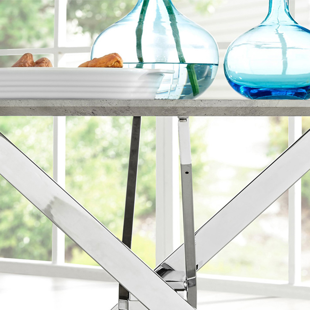 Furniturebox Arona Valera Concrete Effect 6 Seater Round Dining Set Grey White and Chrome Image 6