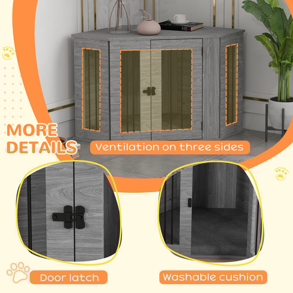 PawHut Grey Dog Crate End Table with Cushion 104cm Image 6