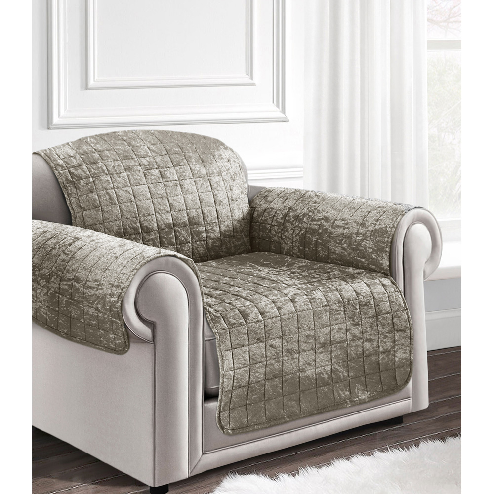 Homerepublic Natural Crushed Velvet Water-Repellent Sofa Chair Protector Image 2