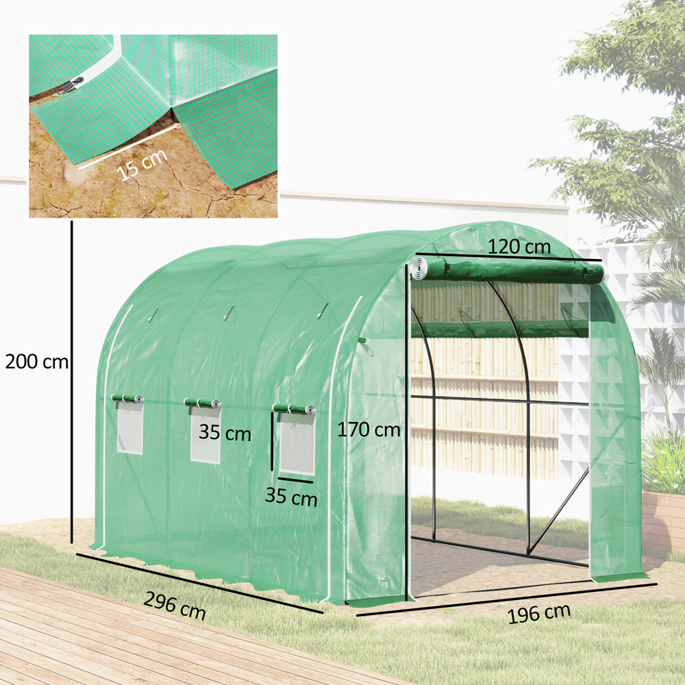 Outsunny Green PE Cover Galvanised Steel Frame 9.7 x 6.4ft Polytunnel Greenhouse Image 9