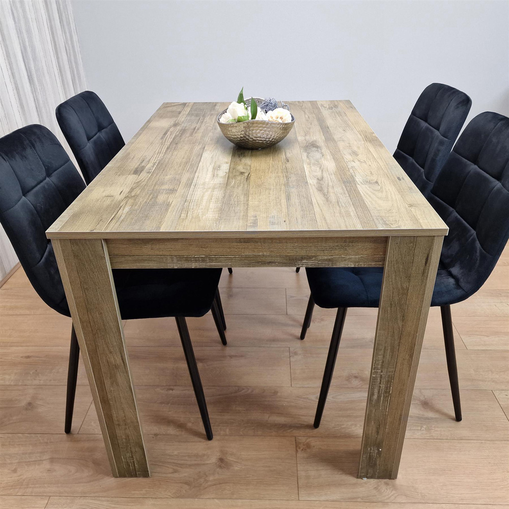 Portland 4 Seater Dining Set Rustic Effect and Black Velvet Image 7