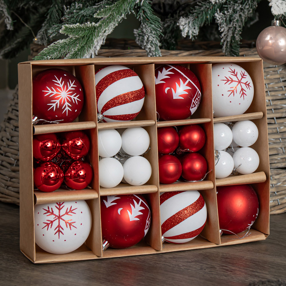 Samuel Alexander Red and White Shatterproof Bauble 40 Pack Image 2
