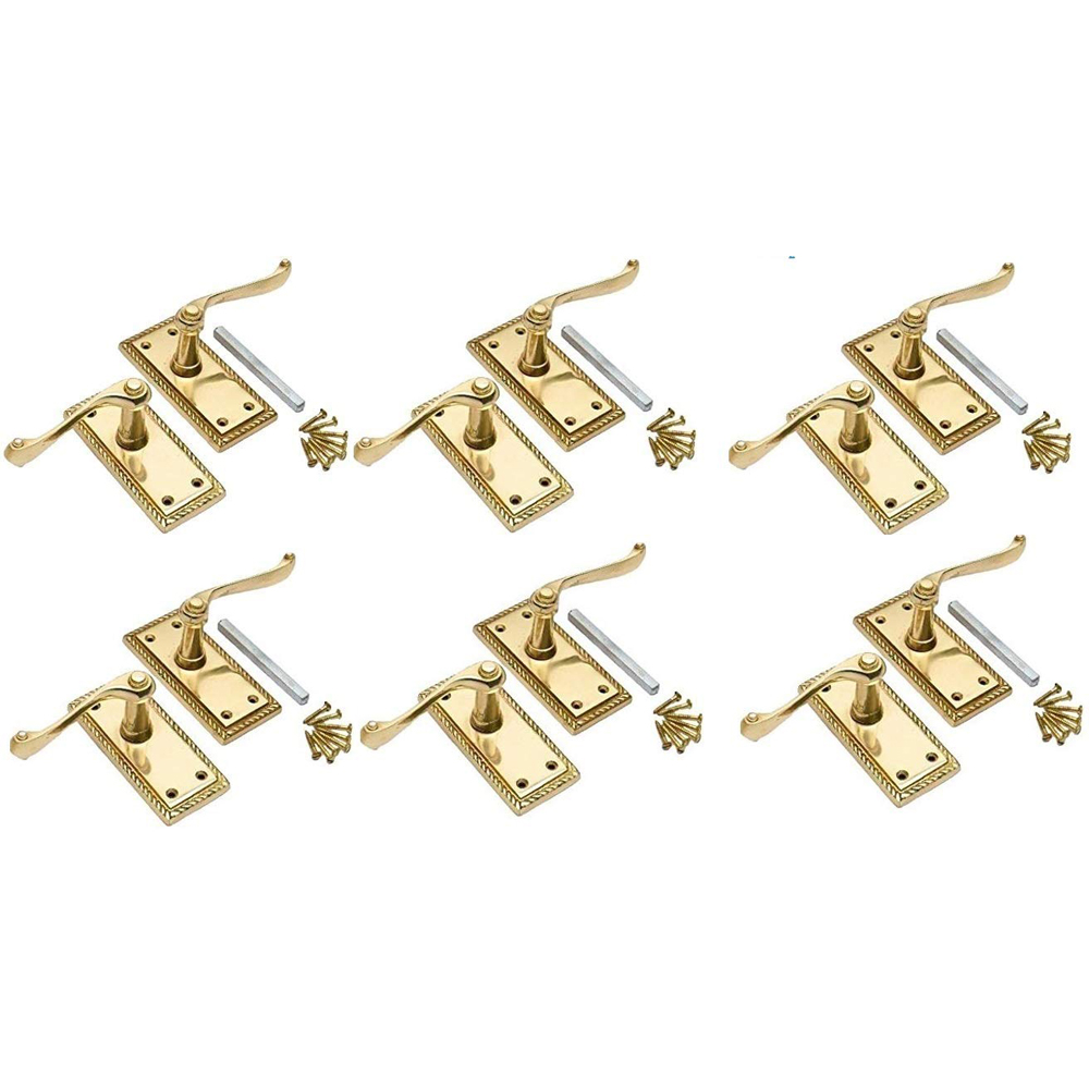 Golden Grace Georgian Polished Brass Lever Latch Door Handles Set 107 x 48mm 6 Pack Image 1
