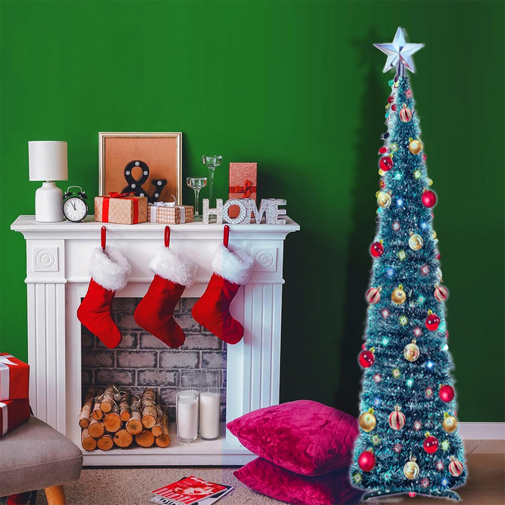AMOS Peacock Pre Lit Blue Artificial Christmas Tree with Tree Top Star and Baubles 5ft Image 3