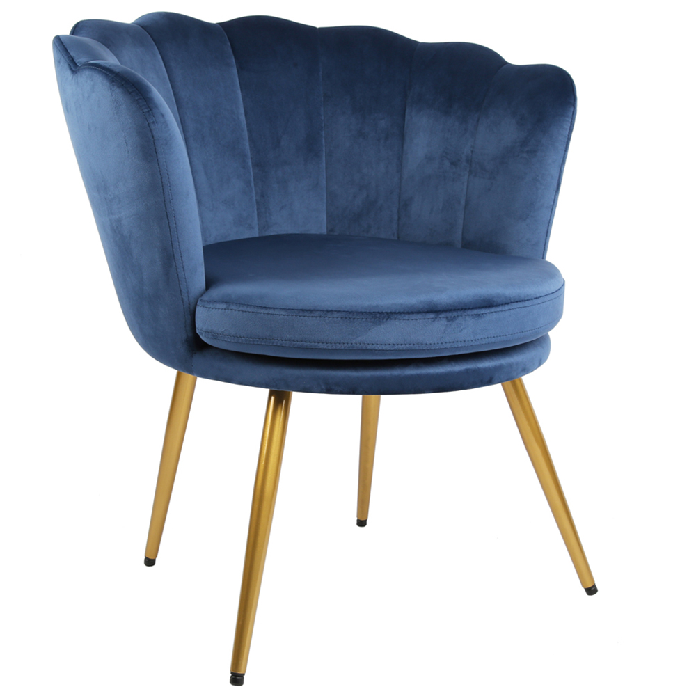 Flora Petal Back Accent Tub Chair Velvet Upholstery - Navy Image 2