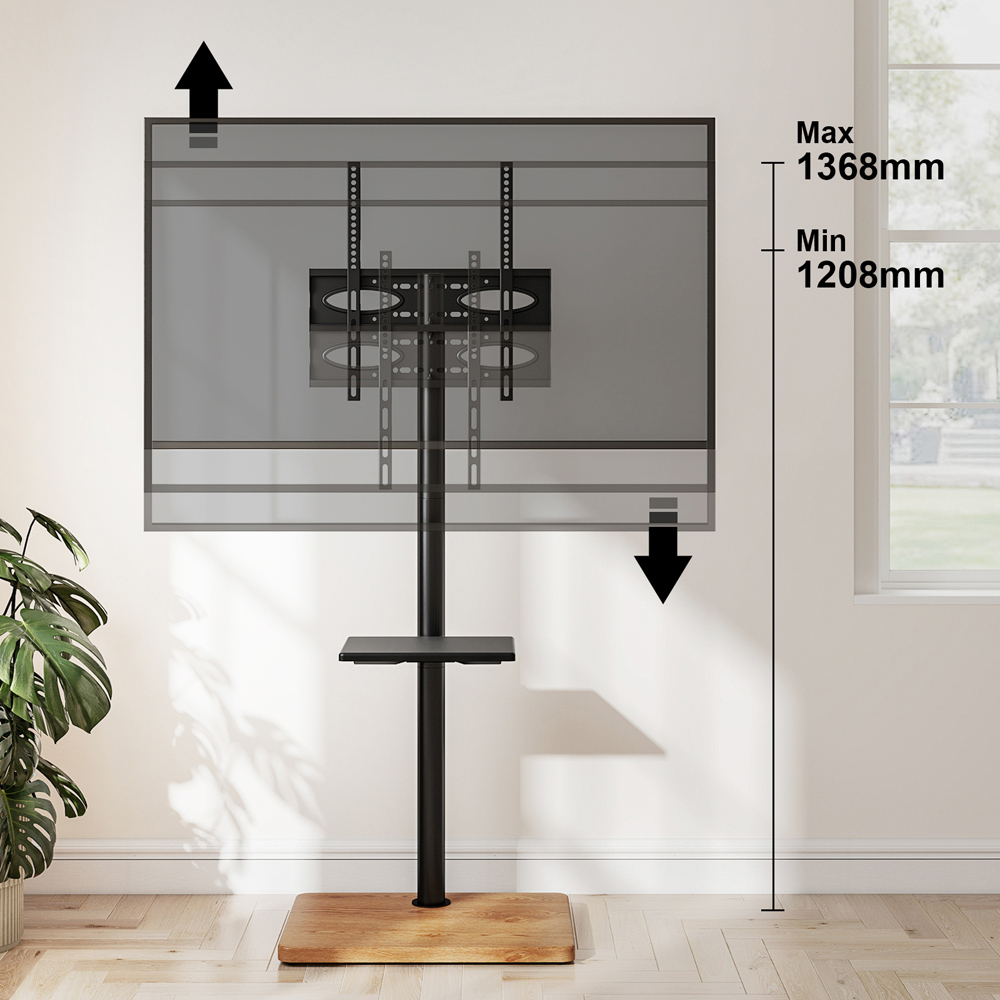 TTAP Black and Rectangular Oak Effect Base Single Shelf Floor Pedestal TV Stand Image 8