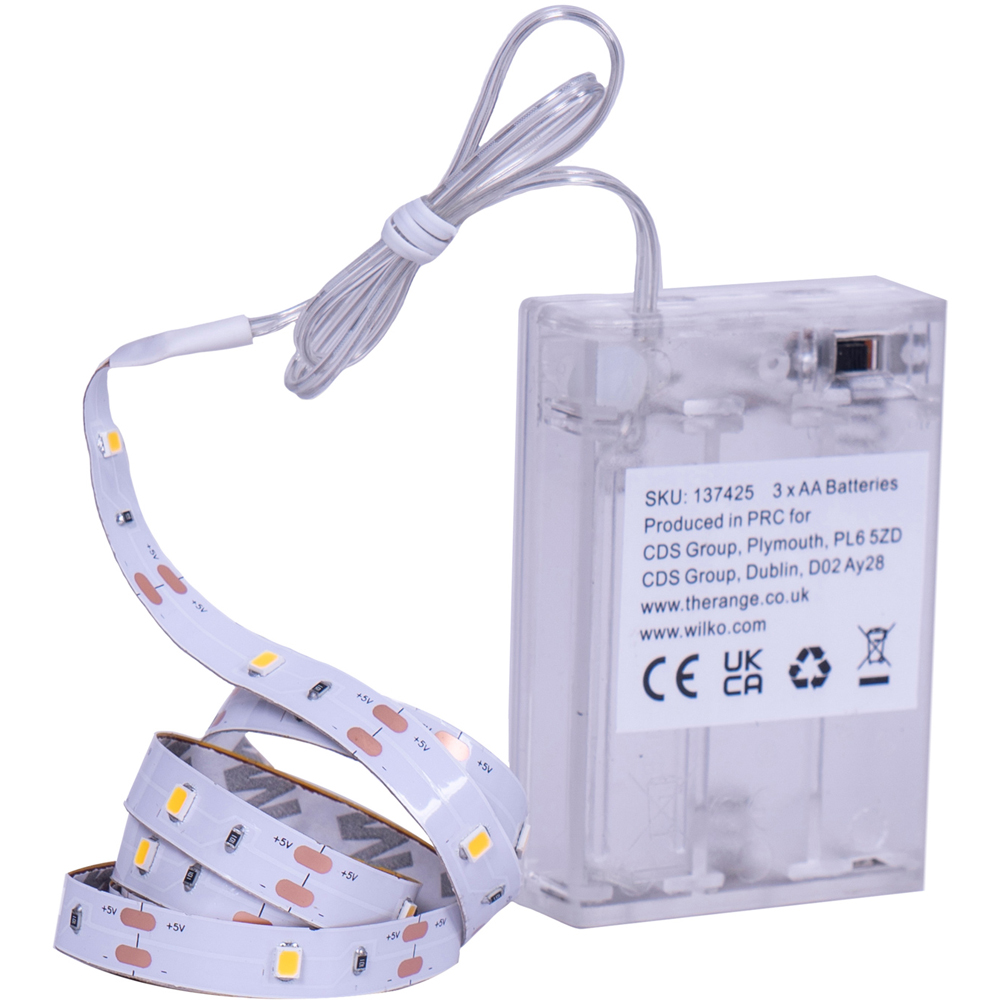 White Battery Operated LED Light Strip 1m Image 1