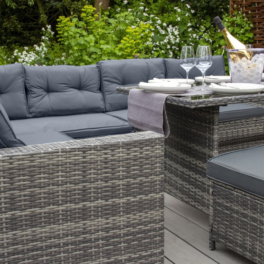 MonsterShop 9 Seater Grey Rattan Corner Lounge Set Image 6