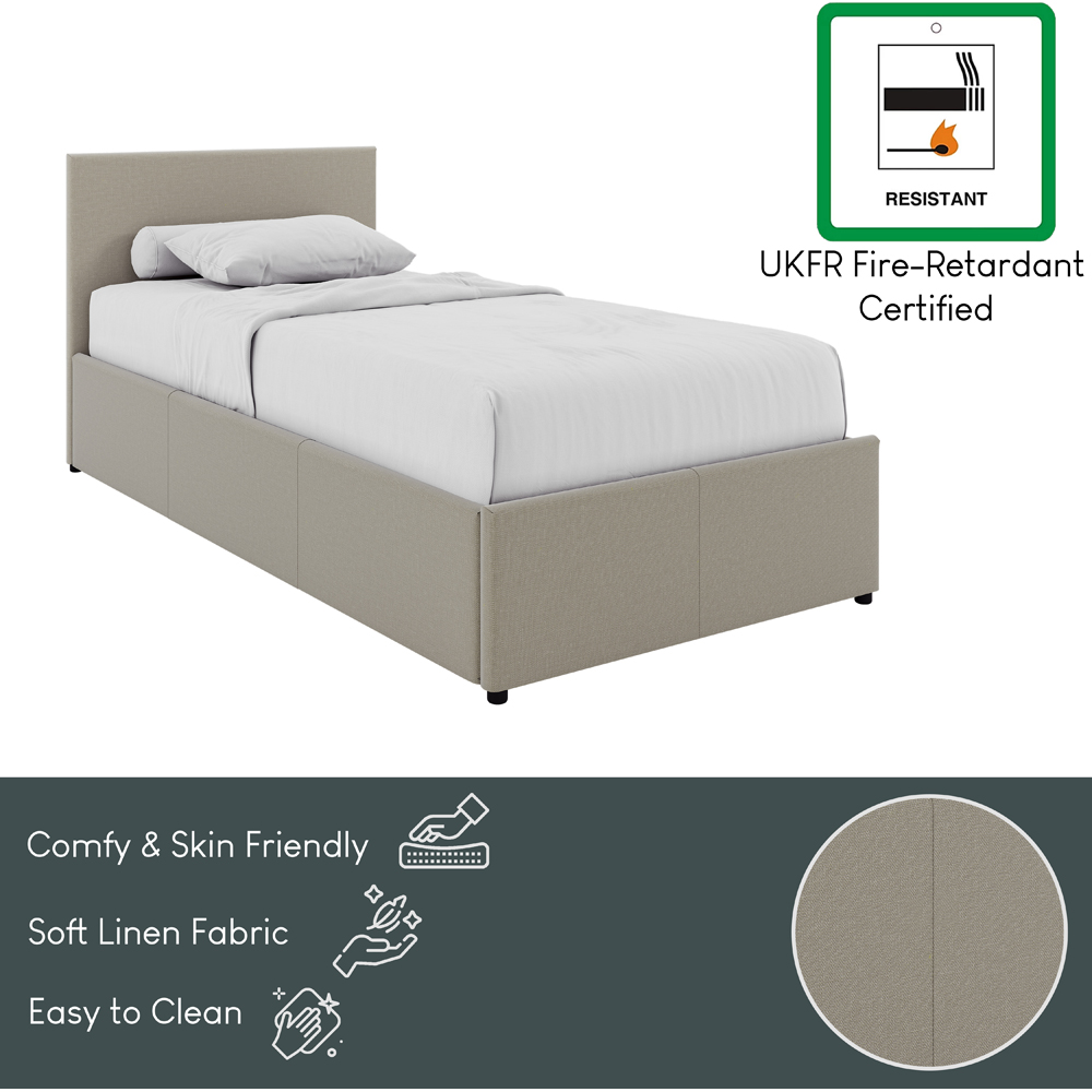 VIDA DESIGNS Veronica Single Beige Linen Ottoman Bed with Padded Headboard Image 7