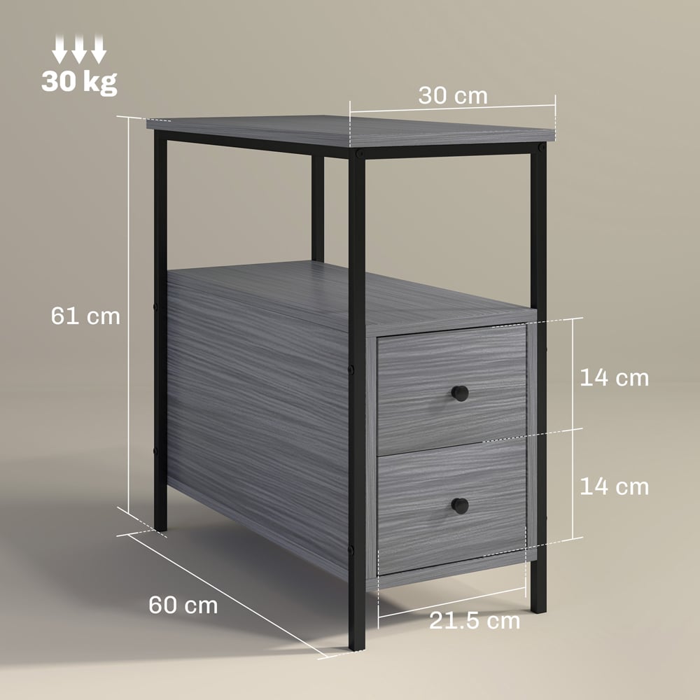 HOMCOM 2 Drawer Grey Narrow End Table Image 9
