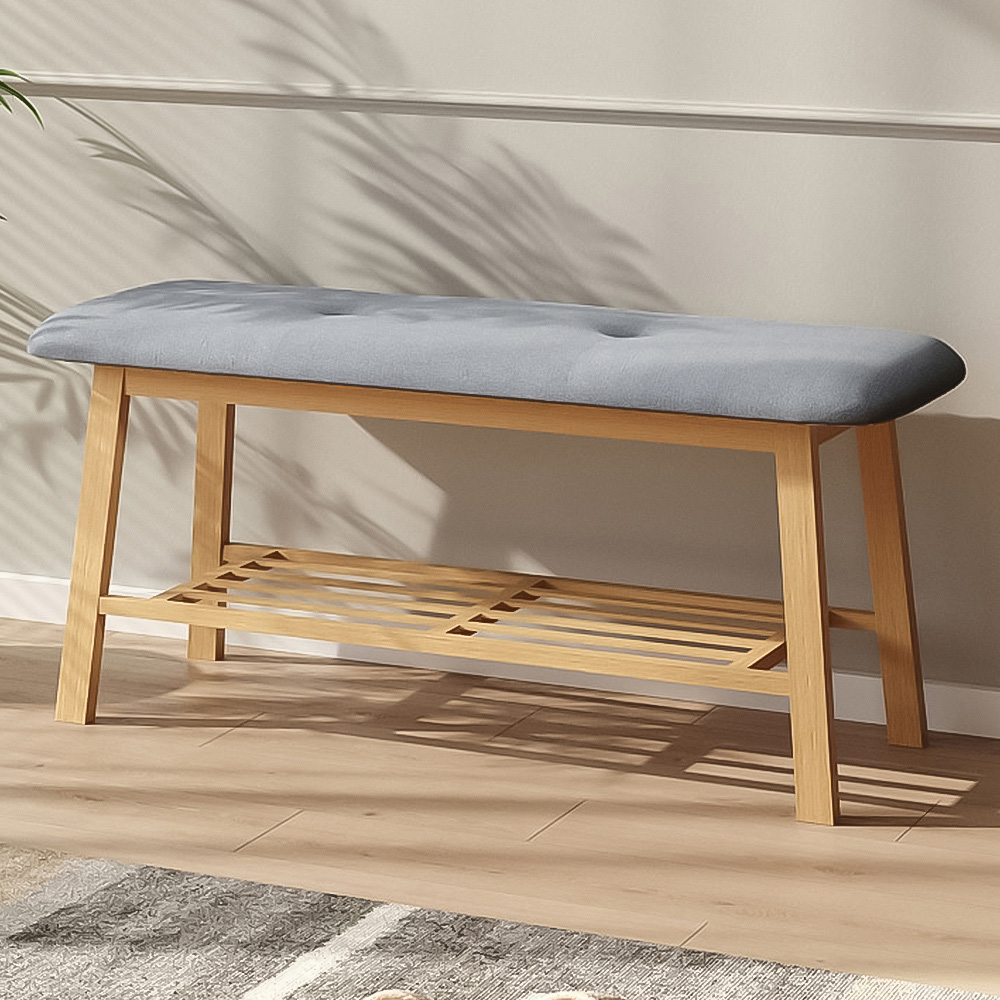 Living and Home Grey Bamboo Shoe Bench Image 1
