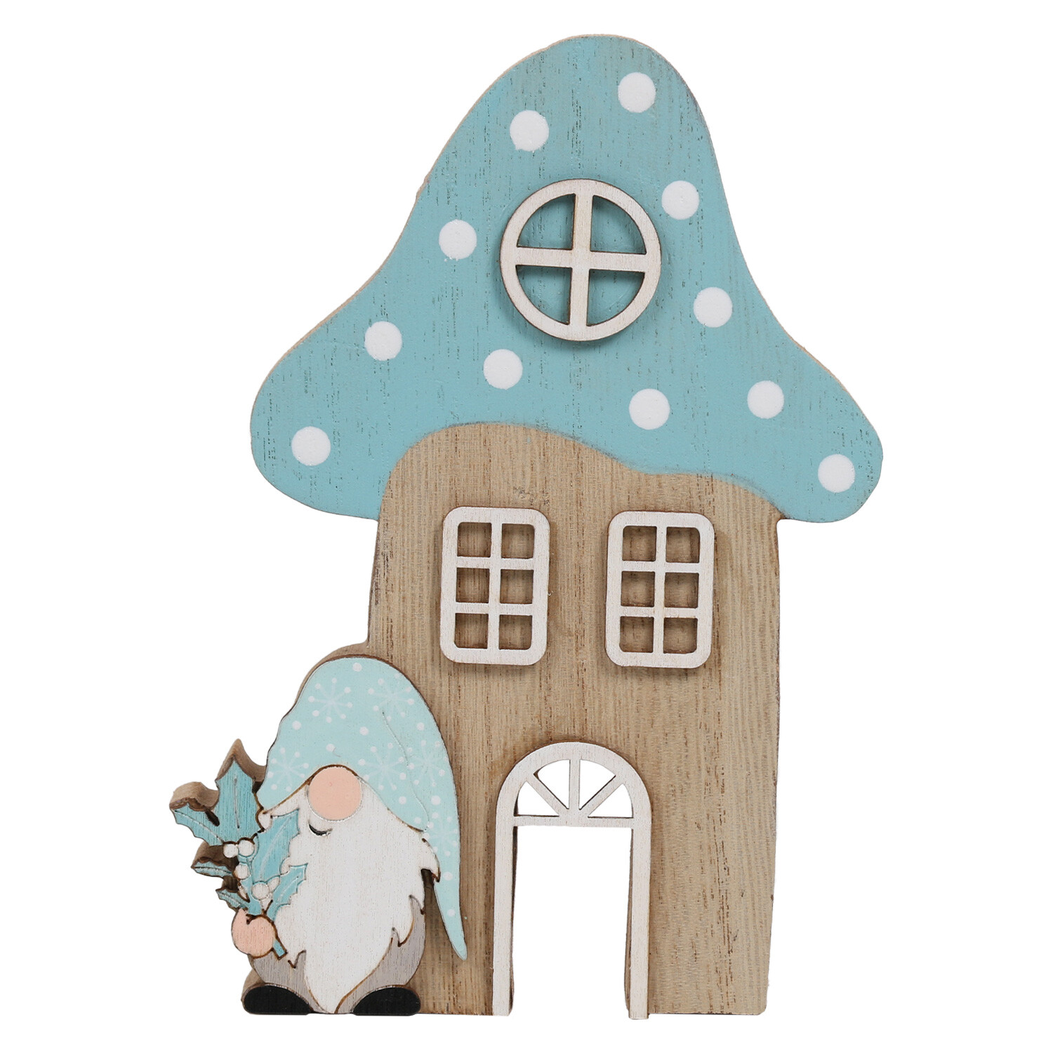 Alpine Lodge Blue Scandi Wooden Mushroom House Ornament Image 1