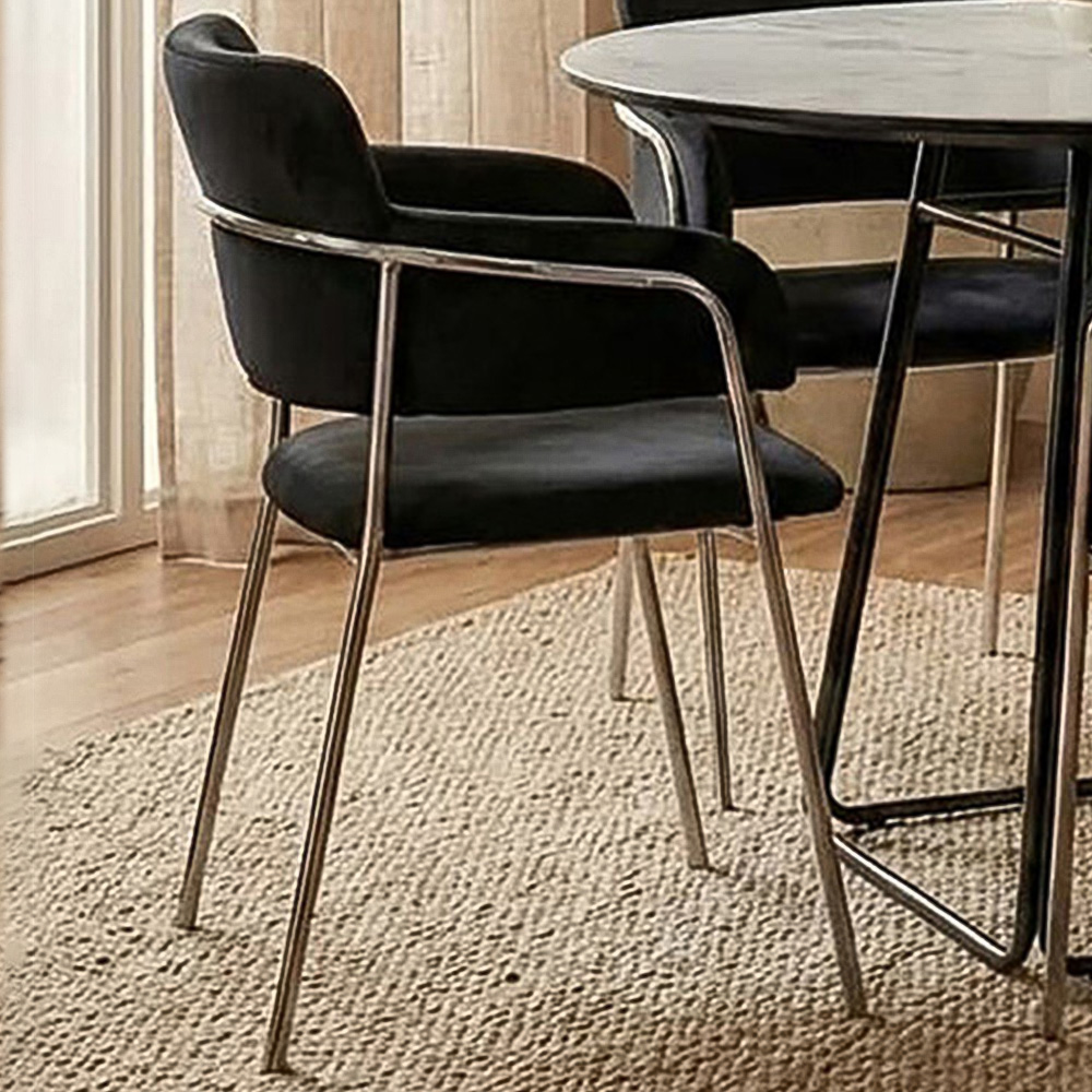Premier Housewares Tamzin Black Velvet Dining Chair with Tubular Legs Image 1